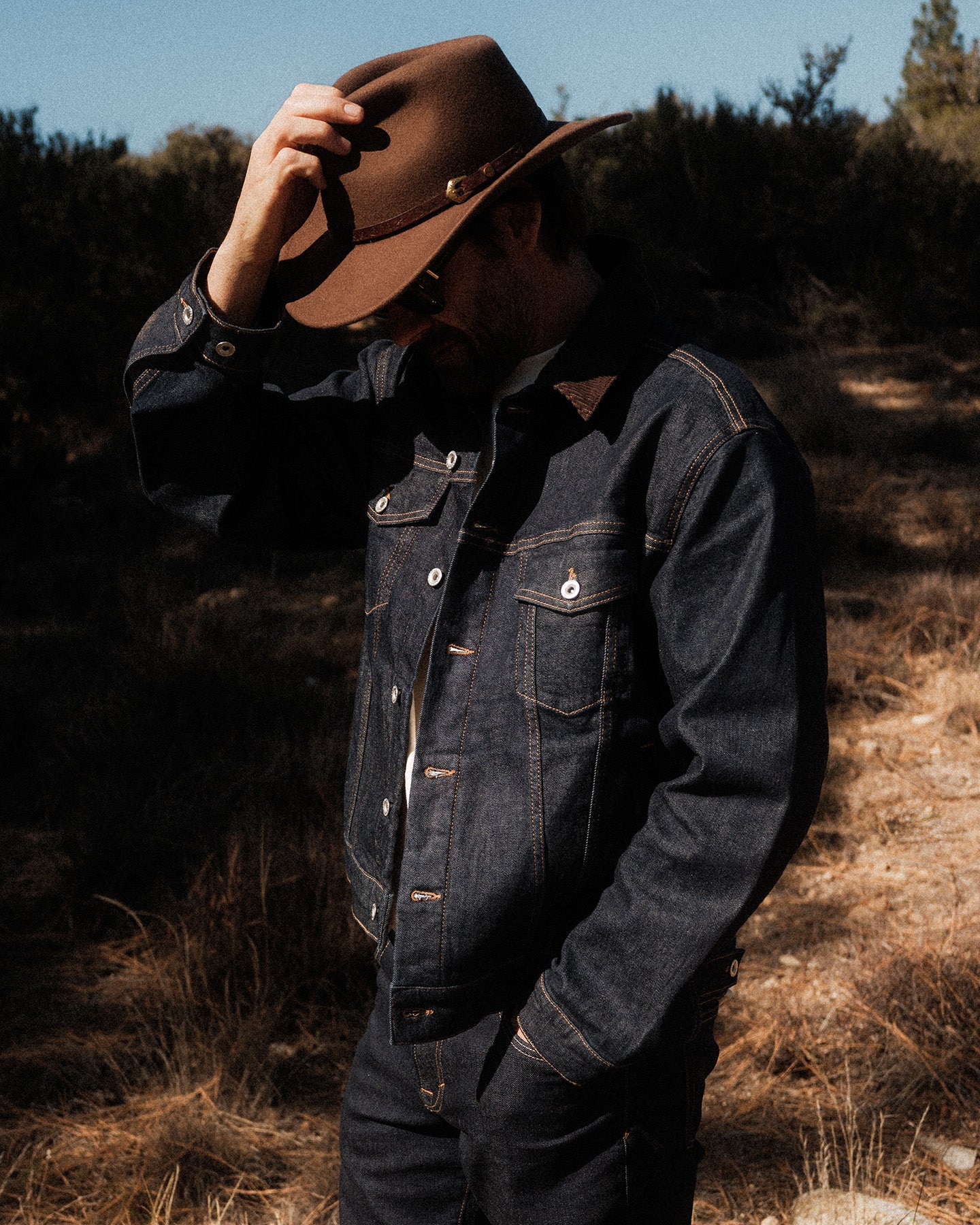 Men's Corduroy-Collar Denim Trucker Jacket